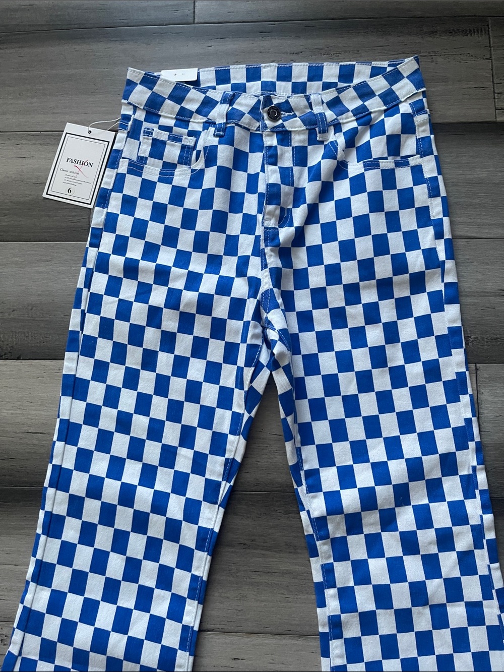 Fashion Jeans Flared Checker Denim Youths Pants Size 6 - Picture 2 of 10